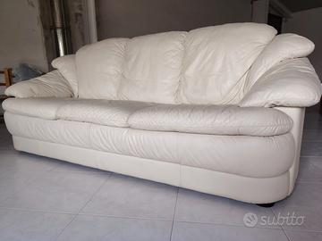 Divano in pelle 3 posti bianco panna 