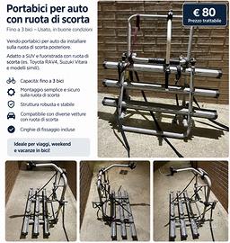 Portabici 3 bici per auto con ruota di scorta