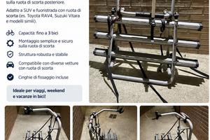 Portabici 3 bici per auto con ruota di scorta