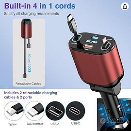 Caricabatteria da Auto Retrattile 4 in1 80W NUOVO