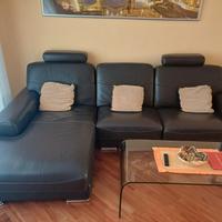 Divano in pelle pieno fiore con chaise lounge