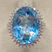 ANELLO ORO 18kt. DIAMANTI E TOPAZIO AZZURRO