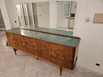 Credenza anni '50 con specchiera-verto in ghiaccio