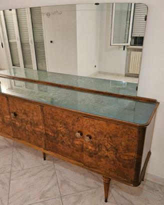 Credenza anni '50 con specchiera-verto in ghiaccio