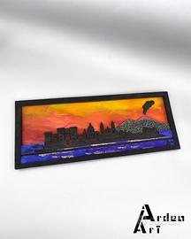 Skyline Napoli in  legno 5 layers - dipinto a mano
