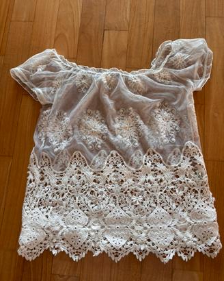 Top Pizzo Sangallo Bianco Country Chic Coquette
