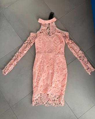 Abito rosa pizzo ricamato Nasty Gal S nuovo