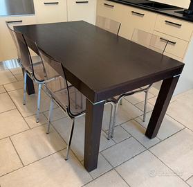 Set tavolo allungabile Gatto + 4 sedie trasparenti