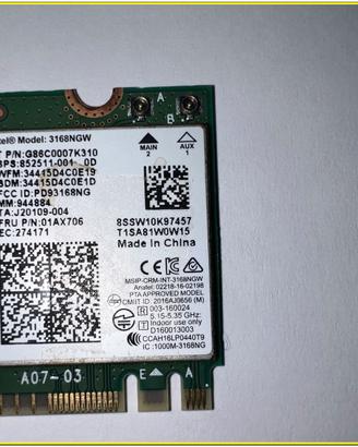 Scheda Wi‑Fi Intel Dual Band AC 3168NGW M.2 NGFF