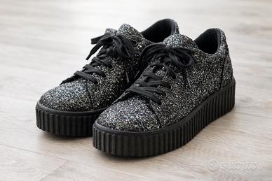 ✨ SNEAKERS GLITTER PLATFORM NERE