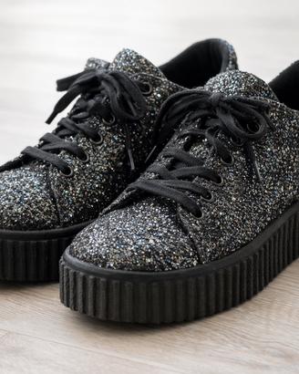✨ SNEAKERS GLITTER PLATFORM NERE