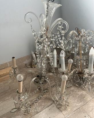 Lampadari vintage in vetro e metallo da restaurare