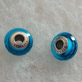 Pandora COPPIA Charm In Vetro Murano Celeste