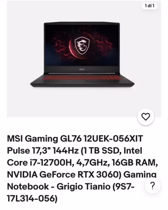 MSI GAMING LAPTOP 16GB RAM 1TB SSD 17” NVIDRTX3060