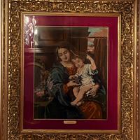 Ricamo figurativo religioso  con cornice in legno