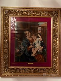 Ricamo figurativo religioso  con cornice in legno