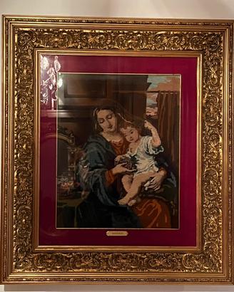 Ricamo figurativo religioso  con cornice in legno
