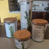 Set 4 barattoli in vetro e banbù