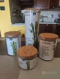 Set 4 barattoli in vetro e banbù