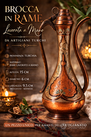 Brocca decorativa in rame lavorata a mano Turchia 