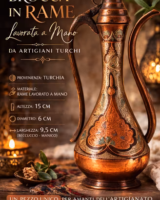 Brocca decorativa in rame lavorata a mano Turchia 
