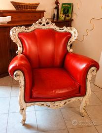 Poltrone vintage in pelle rossa stile barocco