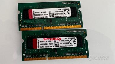 2 banchi RAM Kingston 4GB DDR3L 1600MHz