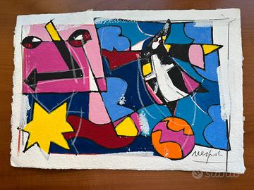 Ugo Nespolo–Opera originale su carta intonsa-25x35