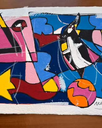 Ugo Nespolo–Opera originale su carta intonsa-25x35