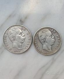 2 monete d'argento Italia Re Umberto I
