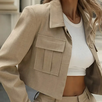 Blazer Beige con Risvolto e Tasche sul Petto