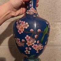 Coppia vasi cinesi cloisonné 32cm con piedistallo