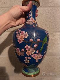 Coppia vasi cinesi cloisonné 32cm con piedistallo