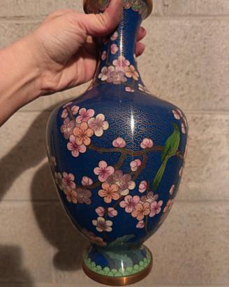 Coppia vasi cinesi cloisonné 32cm con piedistallo