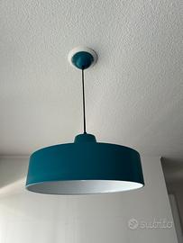 Lampadario a paralume tondo metallo azzurro dia.40