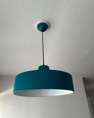 Lampadario a paralume tondo metallo azzurro dia.40
