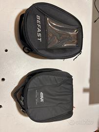 Giacca moto, stivaletti e borse serbatoio