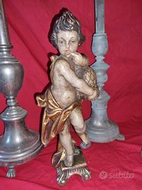 scultura PUTTO ANGELO CHERUBINO in legno 40 cm.