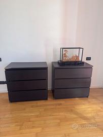 Coppia 2 Comò IKEA MALM 3 cassetti – Marrone Nero