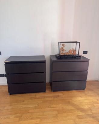 Coppia 2 Comò IKEA MALM 3 cassetti – Marrone Nero