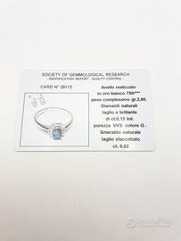 Anello oro 18KT smeraldo 0.62 diamanti 0.13 VVS G