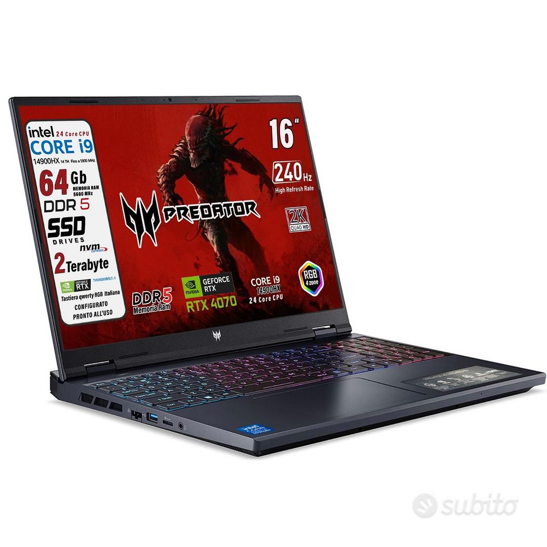 Subito - MULTIMEDIA SHOPPING - Portatile Gaming Predator i9 64gb 240Hz ...