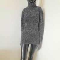 Maglione dolcevita lana blu melange, fatto a mano