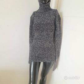 Maglione dolcevita lana blu melange, fatto a mano