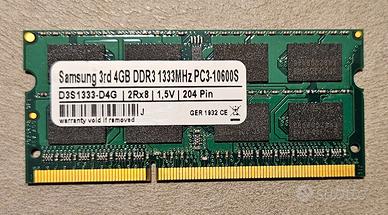 RAM Samsung 4GB DDR3 1333MHz PC3-10600S - SO-DIMM