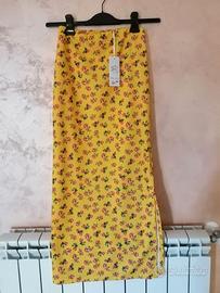 Gonna lunga gialla donna con motivi floreali NUOVA