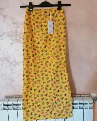 Gonna lunga gialla donna con motivi floreali NUOVA
