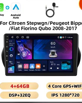 Autoradio 10" Gps per Fiorino-Qubo-Bipper-Nemo 