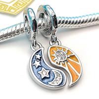 Charm argento 925 sole luna giallo blu zirconi