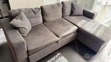 Divano Letto 3 posti grigio con penisola